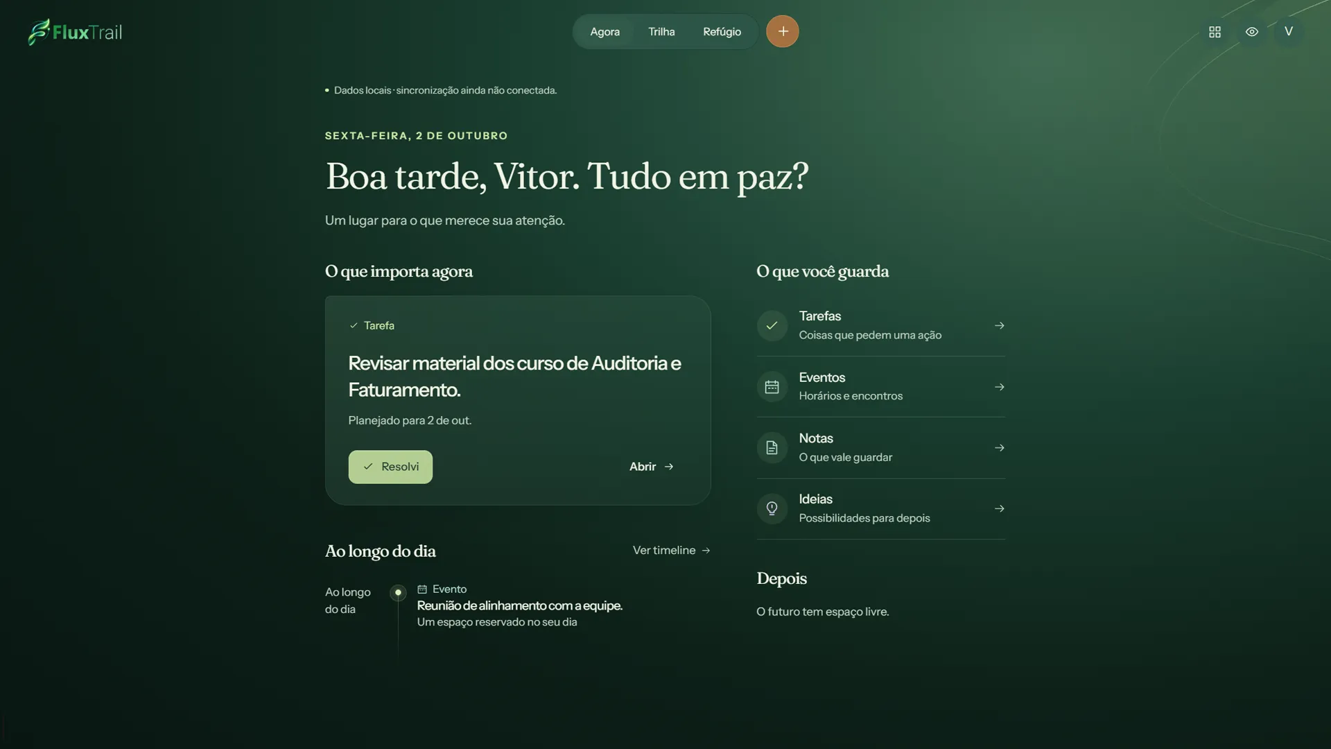 Visão detalhada da interface do FluxTrail